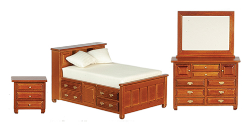 AZT6765 - Double Bed Bedroom Set, Walnut, 3Pc