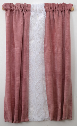 BB70040 - Curtains: Drape, Dusty Rose with White Lace Trim