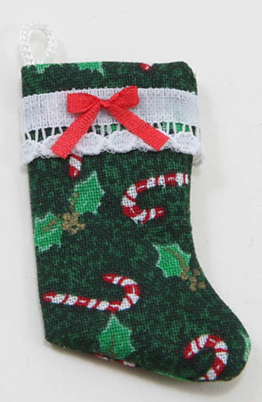 BB90002 - .Stocking, Green Candy Cane Pattern With White Lace
