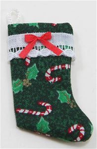 BB90002 - .Stocking, Green Candy Cane Pattern With White Lace