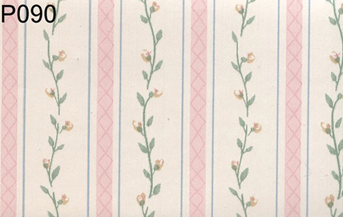 BH090 - Prepasted Wallpaper, 3 Pieces: Pink Floral Stripe Moire