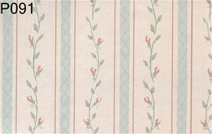 BH091 - Prepasted Wallpaper, 3 Pieces: Aqua Floral Stripe Moire