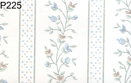 BH225 - Prepasted Wallpaper, 3 Pieces: Blue/White Floral Stripe