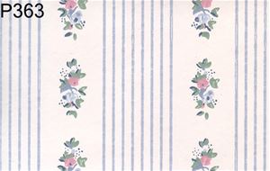 BH363 - Prepasted Wallpaper, 3 Pieces: Blue Stripe Floral