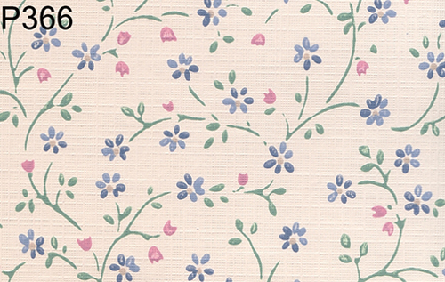 BH366 - Prepasted Wallpaper, 3 Pieces: Blue Floral On Cream