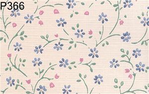 BH366 - Prepasted Wallpaper, 3 Pieces: Blue Floral On Cream