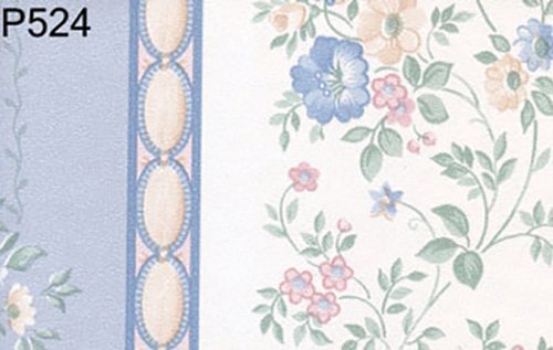 BH524 - Prepasted Wallpaper, 3 Pieces: Blue Paneled Floral Vine