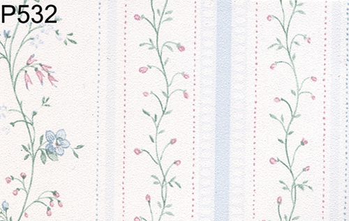 BH532 - Prepasted Wallpaper, 3 Pieces: Blue Striped Floral Vine