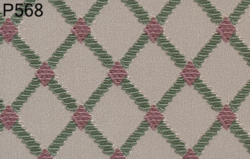 BH568 - Prepasted Wallpaper, 3 Pieces: Green Trellis On Gold