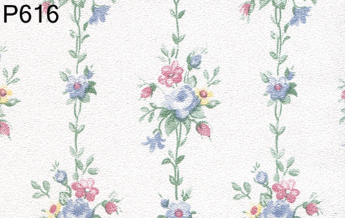 BH616 - Prepasted Wallpaper, 3 Pieces: Blue Bouquet Stripe