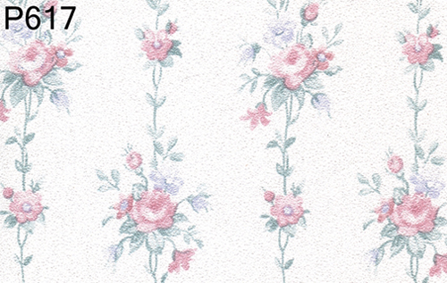 BH617 - Prepasted Wallpaper, 3 Pieces: Pink Bouquet Stripe