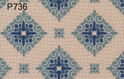 BH736 - Prepasted Wallpaper, 3 Pieces: Blue Mosiac Tile On Tan