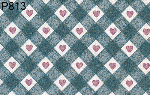 BH813 - Prepasted Wallpaper, 3 Pieces: Hearts In Teal Plaid