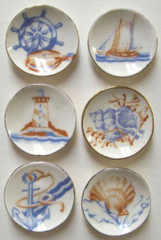 BYBCDD340 - 6 Red &amp; Blue Nautical Plates
