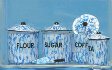 CAR0836 - Flour, Sug, Cof, Tea Canist Set W/Scoop, Flow Blue