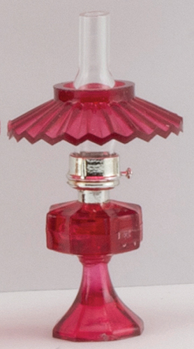 CB075B - Small Oil Lamp with Shade, Cranberry