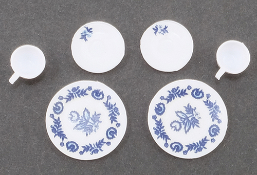 CB099B - Decorated Dishes, Blue, 6/Piece