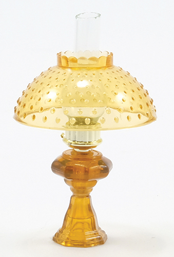 CB104A - Oil Lamp With Hobnail Shade, Amber
