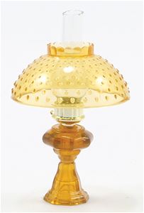 CB104A - Oil Lamp With Hobnail Shade, Amber