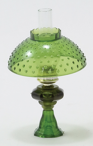 CB104G - Oil Lamp With Hobnail Shade, Green