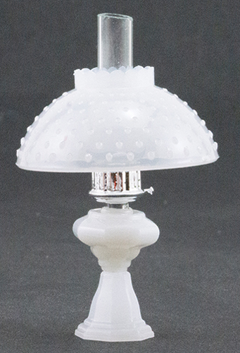 CB104M - Oil Lamp With Hobnail Shade, Milk Glass