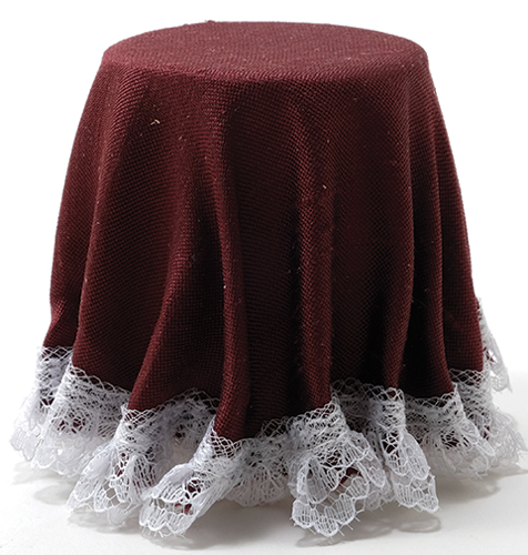 CB173B - Skirted Table: Burgundy with White Lace Trim