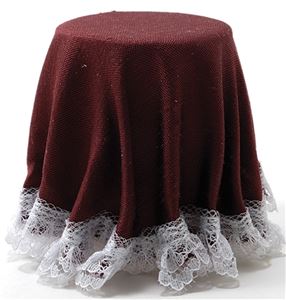 CB173B - Skirted Table: Burgundy with White Lace Trim