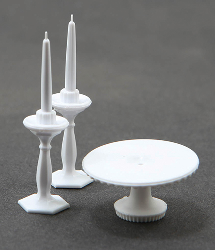 CB70W - Cake Plate with 2 Candlesticks, White