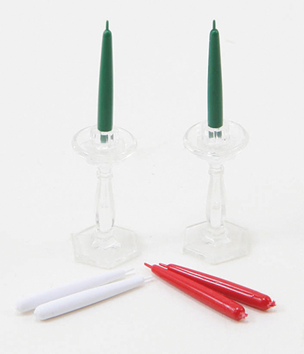 CB76 - Crystal Candlesticks (2) With Candles