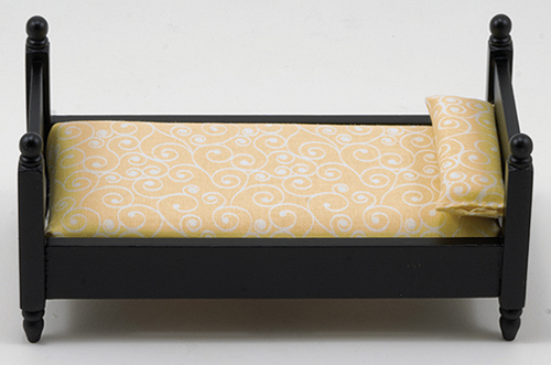 CLA10071 - Single Bed, Black with Yellow Fabric