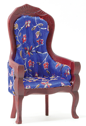CLA10094 - Victorian Gentleman&#39;s Chair, Mahogany with Blue Floral Fabric  ()