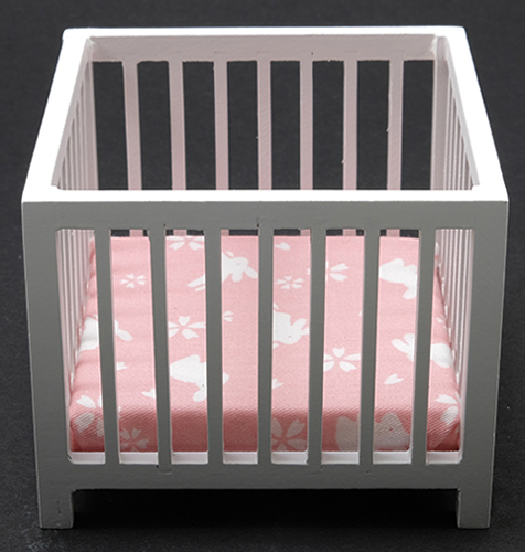 CLA10605 - Slatted Play Pen, White with Pink Fabric  ()