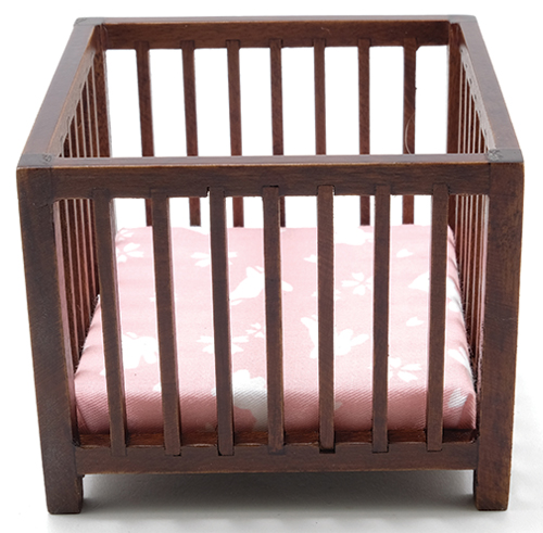 CLA10611 - Slatted Play Pen, Walnut with Pink Fabric  ()