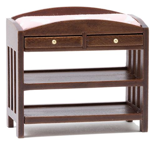 CLA10612 - Changing Table, Slatted, Walnut with Pink Mattress