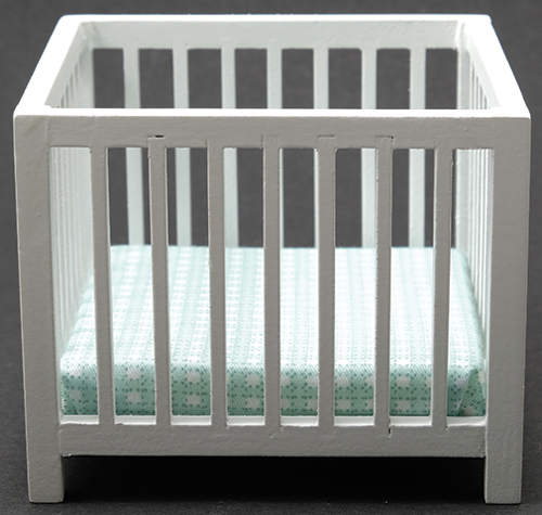 CLA10614 - Slatted Play Pen, White with Blue Pattern Fabric  ()
