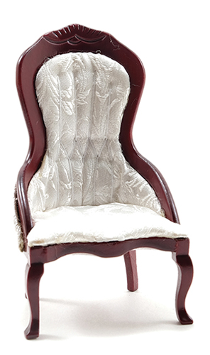 CLA10700 - Discontinued: Victorian Lady&#39;s Chair, Mahogany with White Brocade Fabric  ()