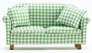 CLA10777 - Sofa with Pillows, Green/White Checked, NEW STYLE LEGS  ()