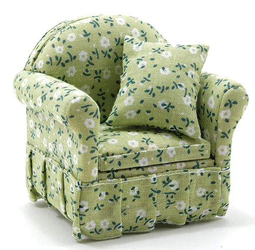 CLA10825 - Chair with Green Floral Fabric 3-1/4 X 3-1/4  ()