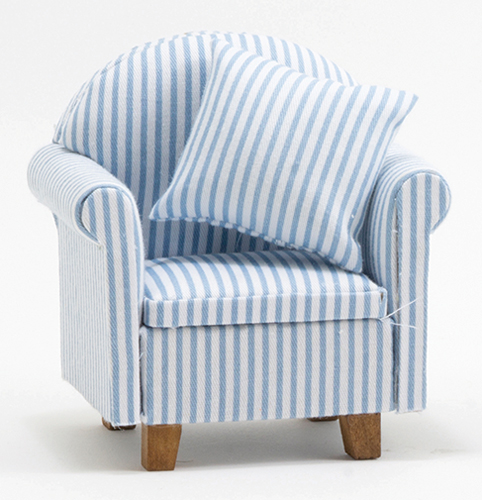CLA10950 - Chair with Pillow, Blue/White Stripe, NEW DESIGN
