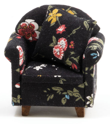 CLA10957 - Chair With Pillow, Black Floral (New Design)