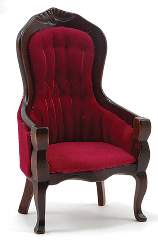 CLA10968 - Victorian Gent&#39;s Chair, Walnut W/Red Velour Fabric  ()