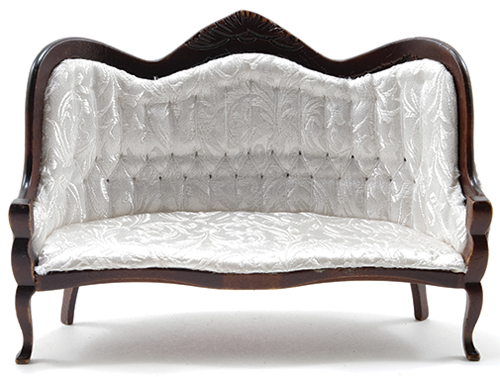 CLA10970 - Victorian Sofa, Walnut, White Brocade Fabric  ()
