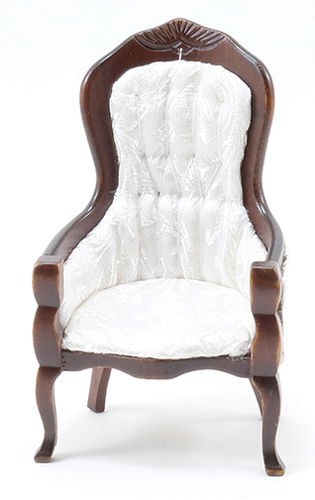 CLA10971 - Victorian Gent&#39;s Chair, Walnut, White Brocade Fabric  ()