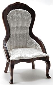 CLA10972 - Victorian Lady&#39;s Chair, Walnut, White Brocade Fabric  ()