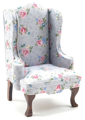 CLA10997 - Chair, Walnut with Gray Floral Fabric  ()