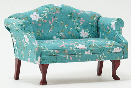 CLA12005 - Sofa, Mahogany with Turquoise Floral Fabric  ()