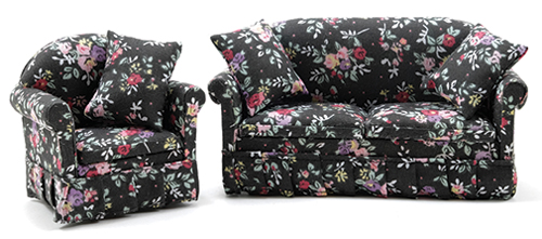 CLA91709 - Sofa and Chair Set, Black Floral
