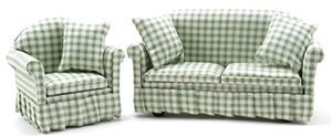 CLA91710 - Sofa and Chair Set, Green &amp; White Check