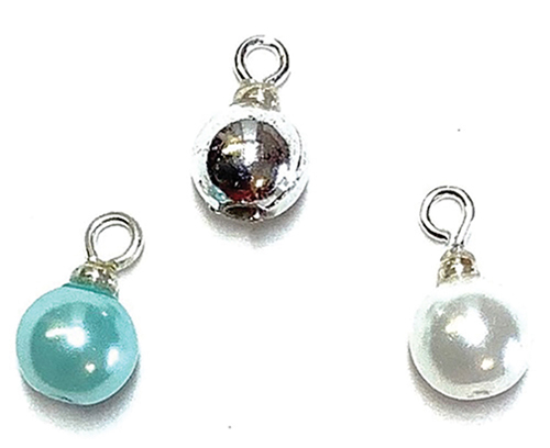 CLD233 - Aqua, Pearl, Silver Ornaments, Pkg. 3