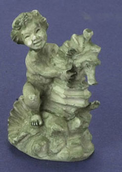 FCA1498GN - Boy On  Seahorse Statue (Figure) Green 1Pc